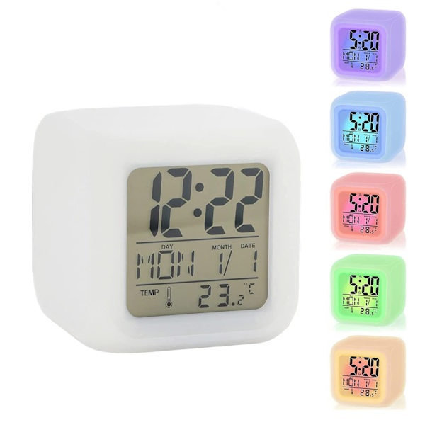 LED Sängväckarklocka, 7-färgsdisplay, Digital klocka