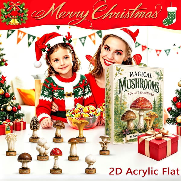 Jule-adventskalender, 24-dages retro svampe-akrylpynt
