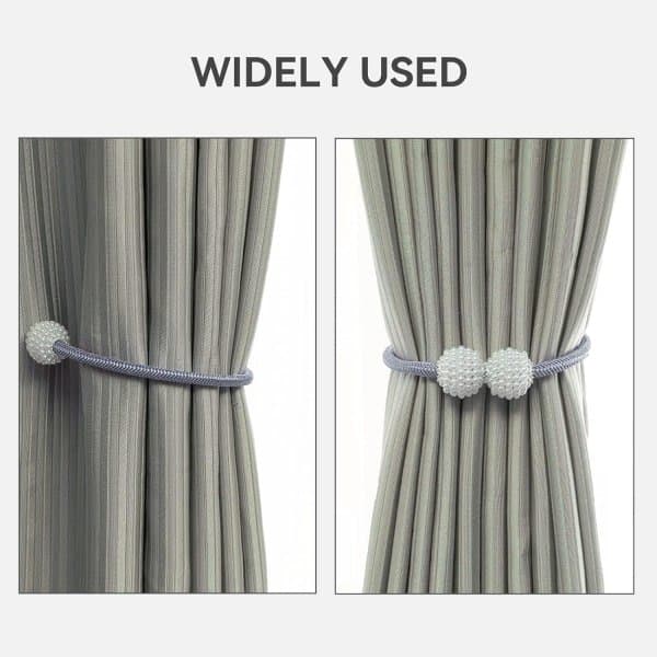 6-pack Magnetic Curtain Tiebacks, Curtain Clip with String, Window Curtain Holder for Home Office, Decorative Woven Rope Holder, Grey