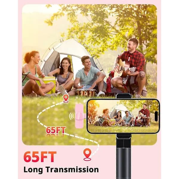 Trådløs Lavalier Mikrofon med Støjreduktion, Plug and Play, Pink til iPhone Android YouTube TikTok