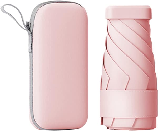 Miniparaply til håndtaske, bærbart og kompakt, perfekt til regn og sol med UV-beskyttelse Pink