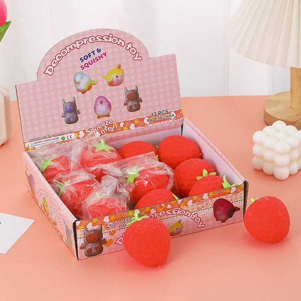 Jordbær-Squishies Legetøj Søde Røde Jordbær-Taba-Squishy Stressaflastende Klemmelegetøj Til Børn Voksne 12pcs