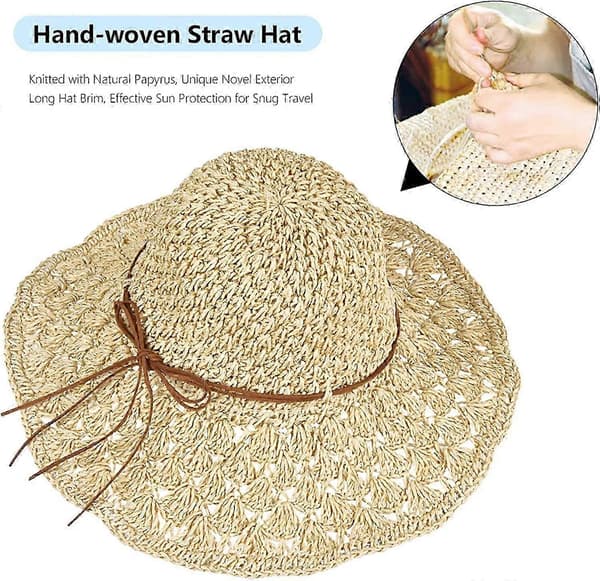 Foldable Women's Anti-UV Sun Hat, Panama Wide Brim Sun Hat, Capeline with Bow Decoration