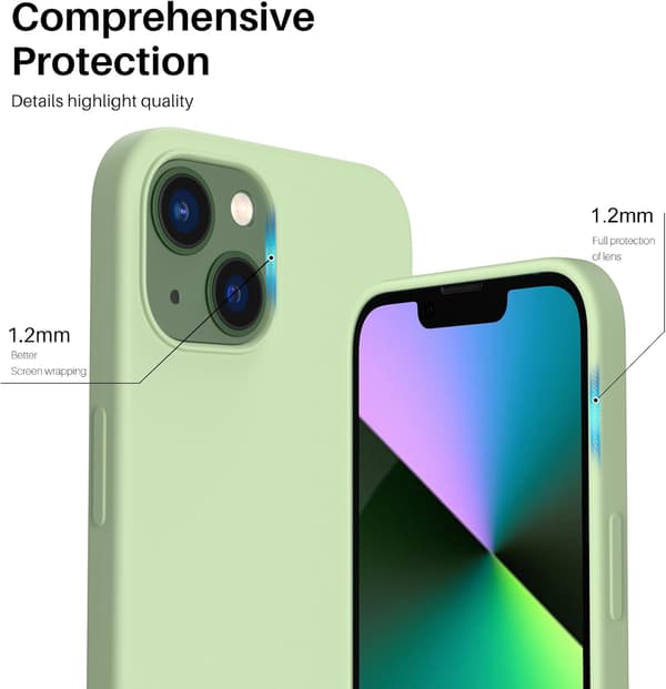 iPhone 13 Case, Liquid Silicone Case for 6.1 inch iPhone 13, Ultra-thin Case, Full Coverage Shockproof Protective Soft Case Green Cair