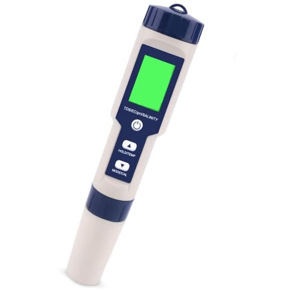 5-i-1 Vandkvalitetstester - Måler pH, TDS, EC, Salinitet og Temperatur med LCD-display, til Drikkevand, Akvarier, Pools