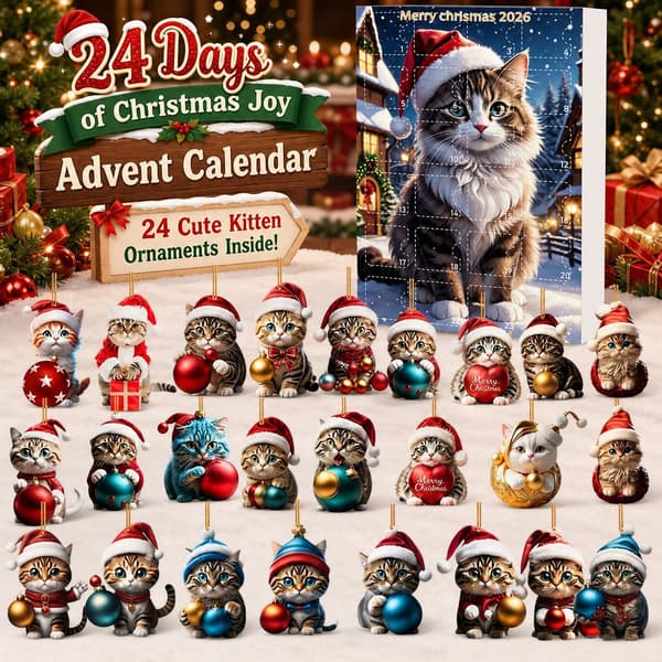 24-dages julekalender, hængende akrylpynt med katte