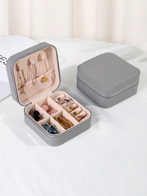 Mini smykkeopbevaringsboks PU rejse lynlåsetui Grey