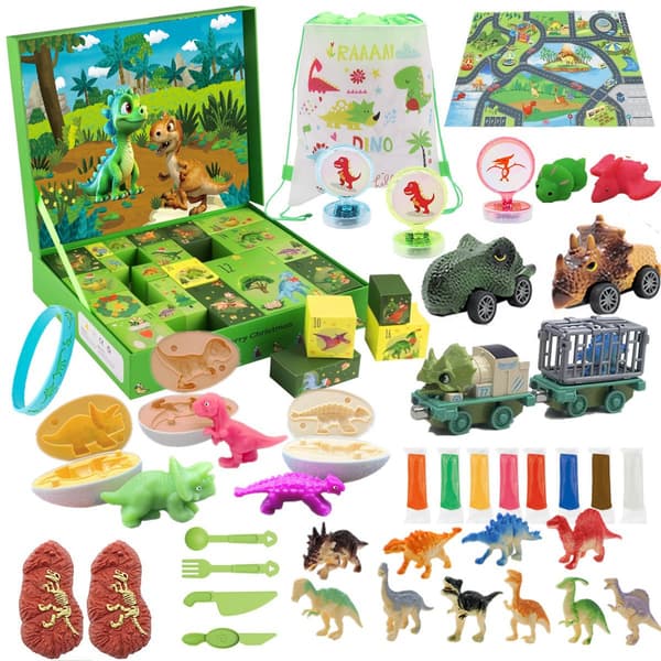 Dinosaurie-adventskalender, 24-dagars julnedräkningsset med leksaker