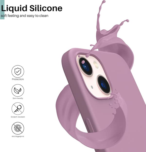 iPhone 13 Case, Liquid Silicone Case for 6.1 inch iPhone 13, Ultra-thin Case, Full Coverage Shockproof Protective Soft Case Mauve Rose
