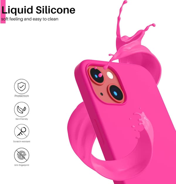 iPhone 13 Case, Liquid Silicone Case for 6.1 inch iPhone 13, Ultra-thin Case, Full Coverage Shockproof Protective Soft Case Hot Pink