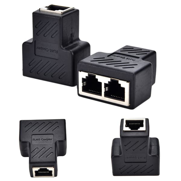 1 til 2 LAN Ethernet netværkskabel RJ45 splitter stikadapter sort 3.5x4.2cm