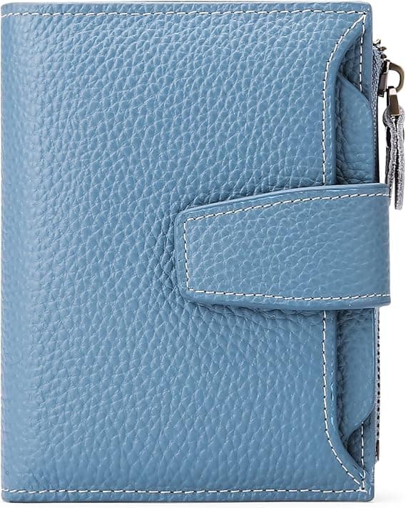 Women's Genuine Leather Wallet with RFID Protection, Foldable Zipper, and ID Card Window