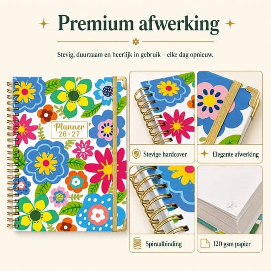Academic Planner 2026-2027 A5 - Monthly and Weekly Layout - Elastic Closure, Bookmark Rulers and Hardcover