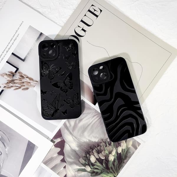 til iPhone 13 Cover Sød Cool Sommerfugl Sort Design til Piger Kvinder Blød TPU Stødsikker Beskyttende Piget til iPhone 13-B