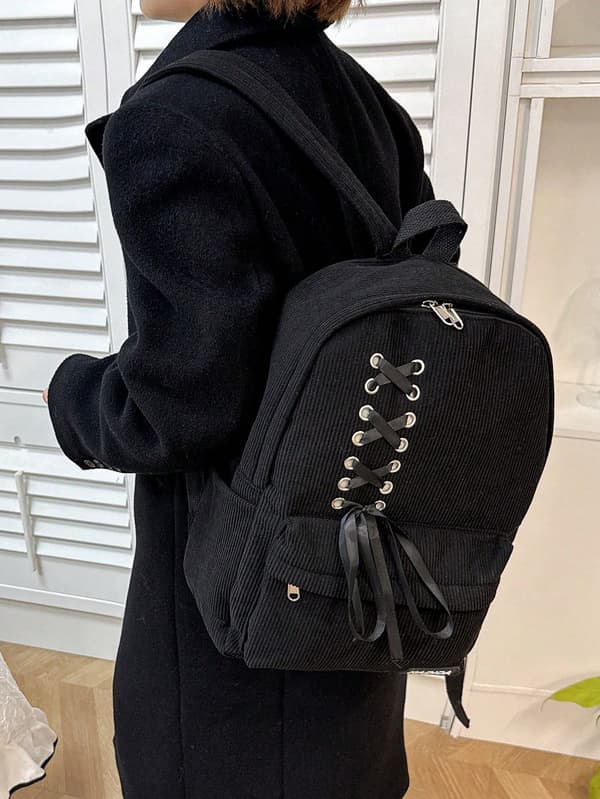 Prikket pendlerryggsekk i polyester med stor kapasitet Black