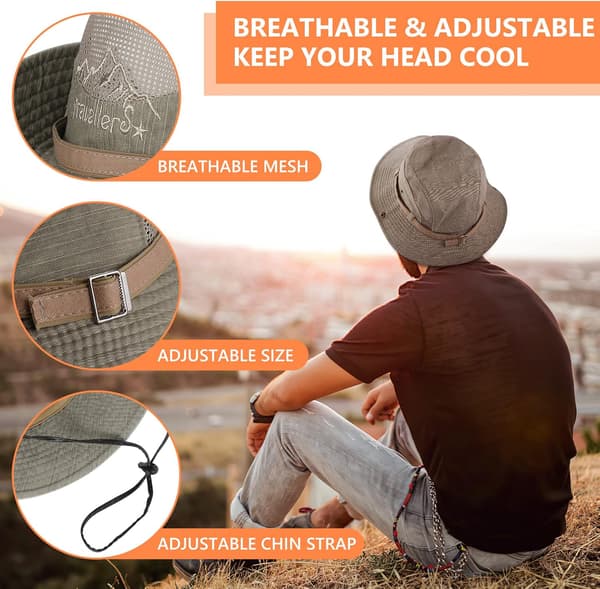 Rectangular Sun Hat UV Protection Bucket Hat Summer Beach Hat Hunting Cap Foldable Fishing Hat Breathable Mesh and Adjustable Chin Strap Men Women
