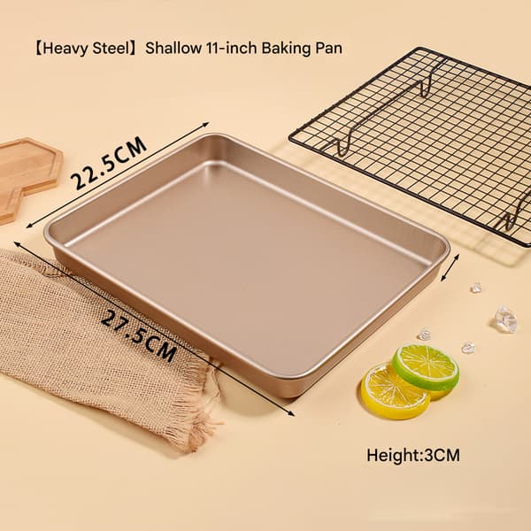 Grunt Bageplader Sæt Non-stick, Rektangulær Kageform, Stabelbart Bagepladesæt med 3, Ovnforme til Bagning, Guld (9'/11'/13') Shallow Baking Pans