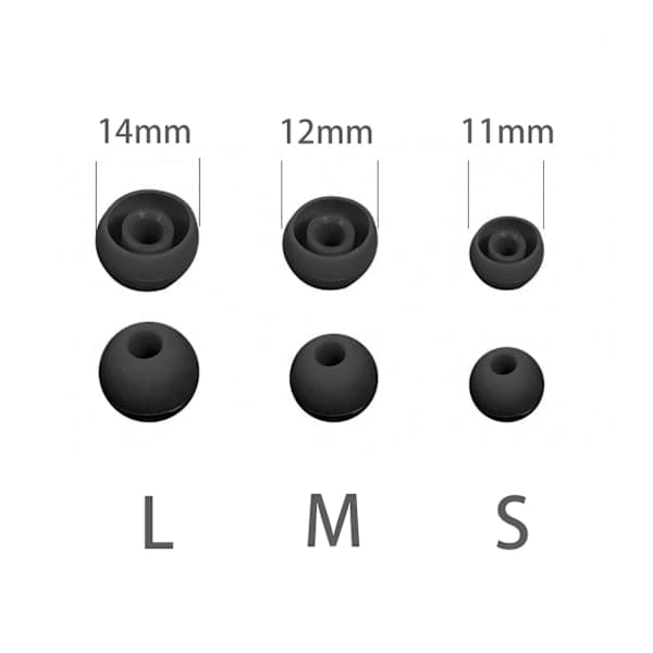 Silikone ørepuder til 4,5-6 mm in-ear hovedtelefoner, 3 størrelser, 18 par, sort.
