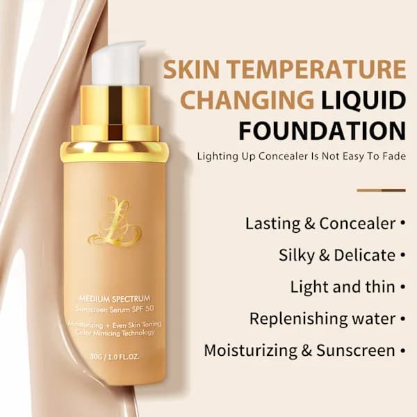 Denne 4-i-1 farveskiftende foundation har SPF 50+, en medium nuance, stærk dækning og langvarig holdbarhed.
