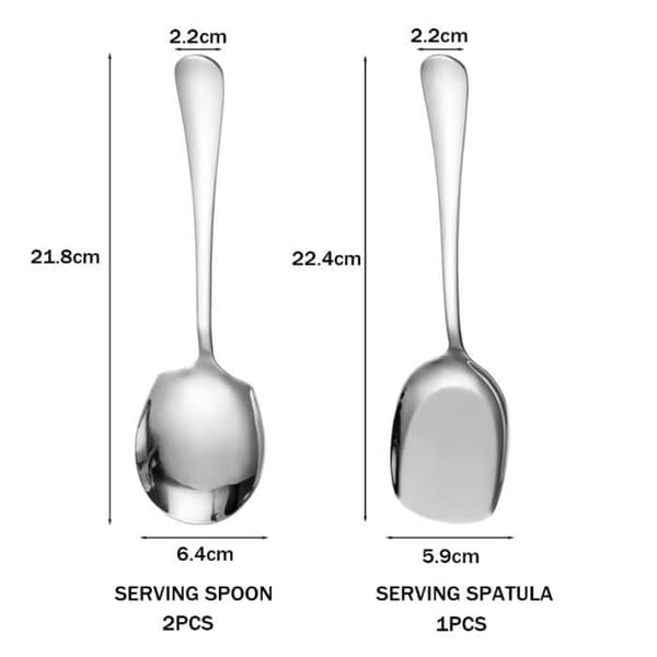 Serveringsskjeer - Rustfritt stål - Sett med 3 - Langt håndtak - Moderne design - Allsidig