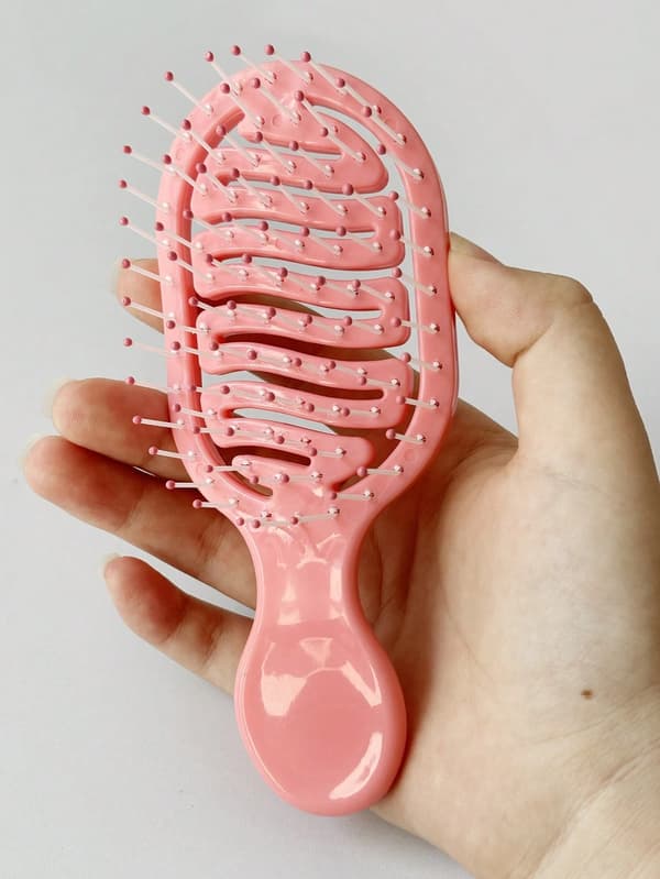 Mini ihålig designkam 2-i-1 våt torr resa Pink