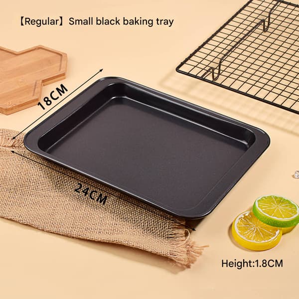 Bageplade 24 * 18 cm, non-stick bageplade i rustfrit stål, kagebageplade, ovn, roulade, kage (sort, lille) 【Regular】 Small black baking tray