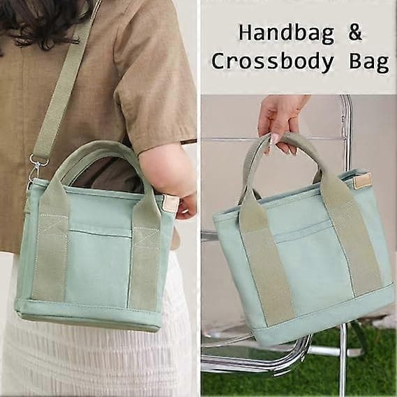 Canvas Multi-Pocket Zipper Bag, Handmade Canvas Material, Multiple Compartments, Multifunctional Women's Bag, Suitable for University, School Green-small