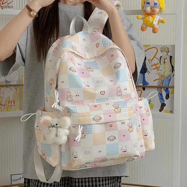 Polyester Ryggsekk 30x43cm Student Daypack White w/ Pendant