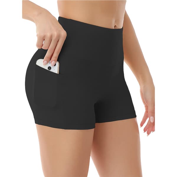 Yogashorts för kvinnor med hög midja och sidofickor för telefon Black S
