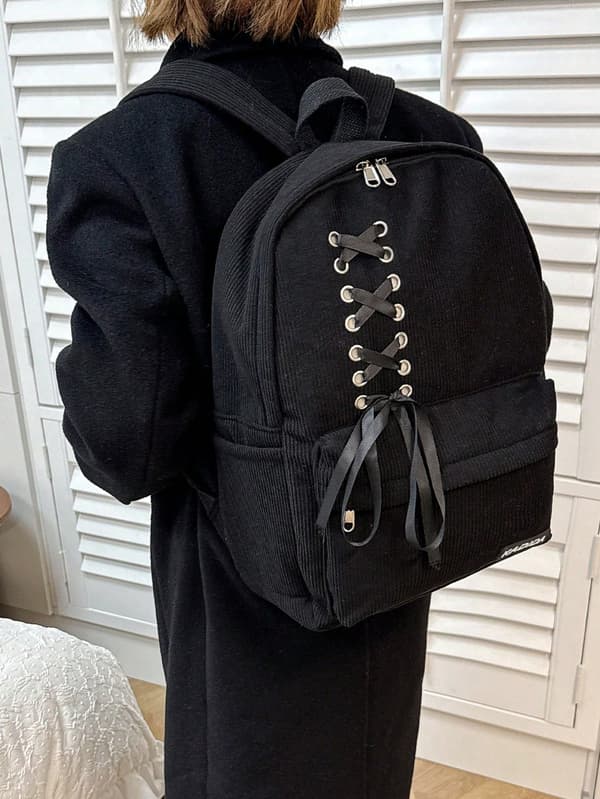 Prikket pendlerrygsæk i polyester med stor kapacitet Black