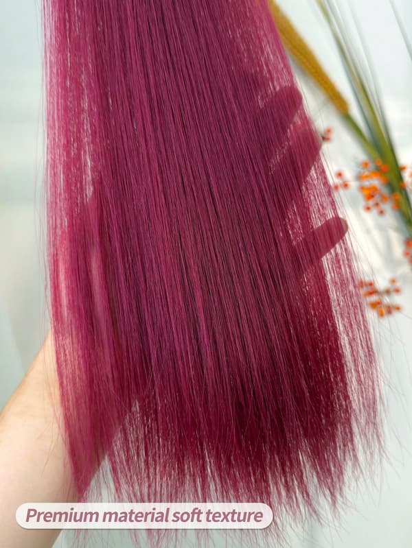5 stk. Clip-In Hårforlengelser Syntetisk Rødfiolett Red Violet