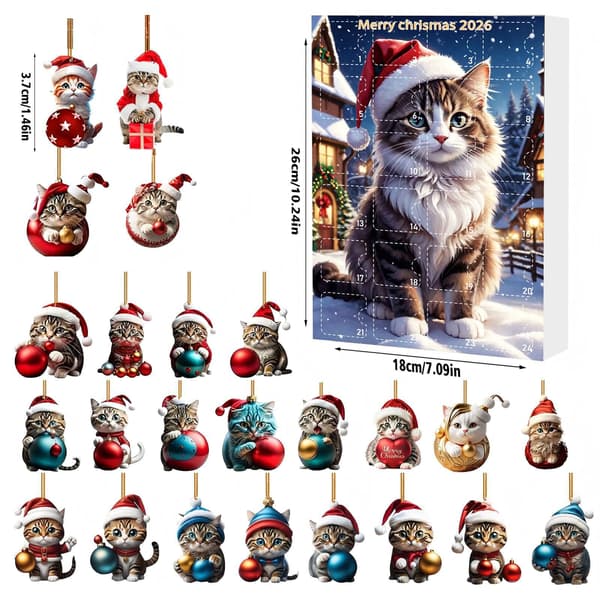 24-dages julekalender, hængende akrylpynt med katte