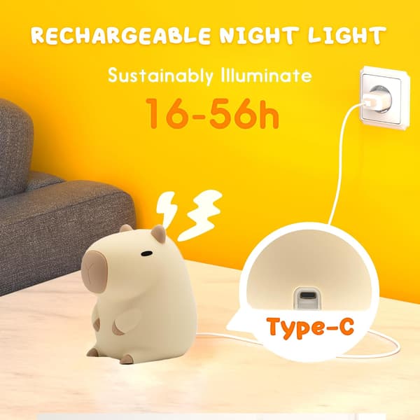 Søt Kapybara Nattlampe, Oppladbar Berøringssensor Silikonlampe for Barnerom og Soverom, Mykt Nattlys for Barn som Gave til Gutter og Jenter