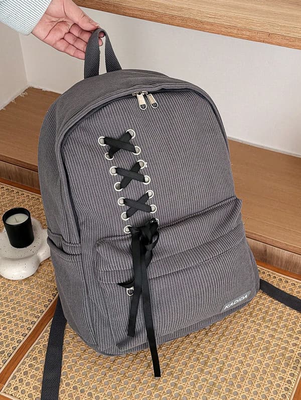 Prikket pendlerrygsæk i polyester med stor kapacitet Grey