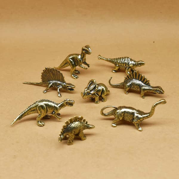 Vintage Messing Dinosaur Figur Sæt, Mini Jurassic Dekorationer