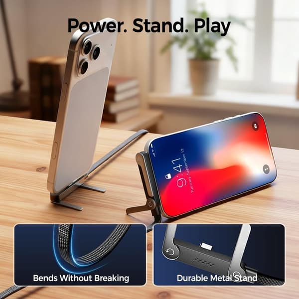 2-pakning 240W USB-C til USB-C hurtigladekabler med telefonstativ