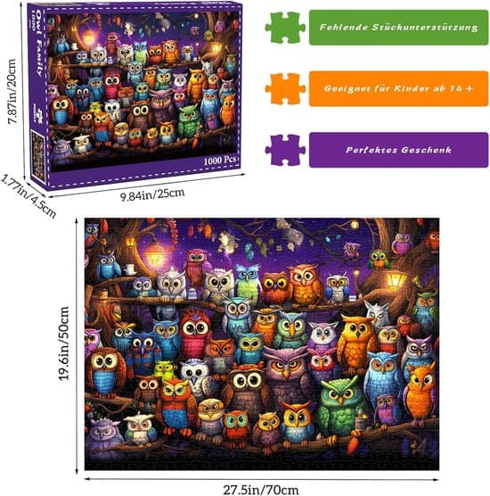 Pöllöpalapeli 1000 palaa - Klassinen palapeli aikuisille - 70*50 cm - 1 kpl