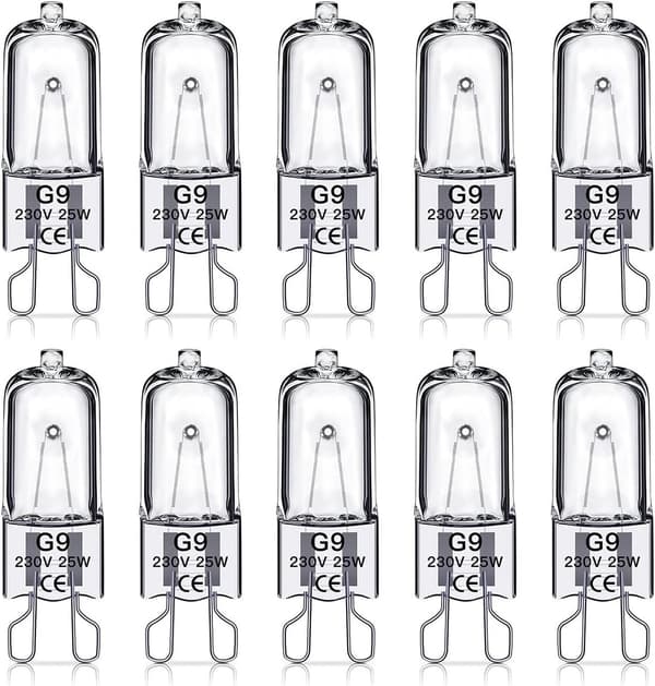 G9 halogenlampor, 25 watt, 230 volt, 10 lampor per förpackning 25W