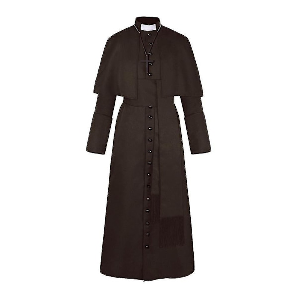 Solid Pastor Cos Kostume Halloween Præst Middelalderlig Retro Cosplay Kostume Stock-WELLNGS Black XXXL