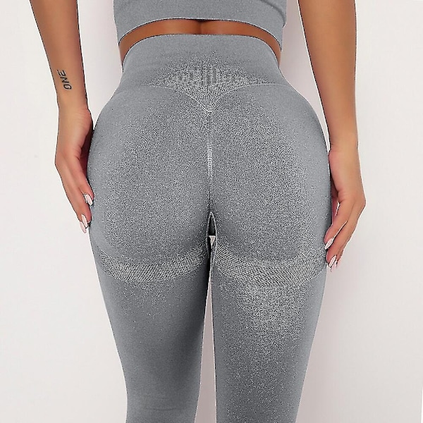 Kvinners leggings scrunch rumpe sømløs rynket fersken løft magekontroll rumpe løft høy midje yoga fitness treningsstudio treningsøkt kortere leggings-WELLNGS Grey S