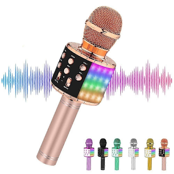 Trådløs Karaoke Mikrofon til Børn, Gave til Piger i Alderen 6 7 8 9 År, Legetøj til Piger i Alderen 4-12 År, Fødselsdagsgave til Børn i Alderen 5 6 År - WELLNGS Champagne Gold With Black