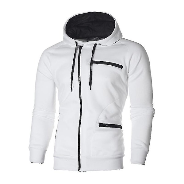 Herr Zip Up Hoodies Kappa Hooded Sweatshirt Jacka Hoody Slim Fit Jumper Toppar-WELLNGS White 2XL