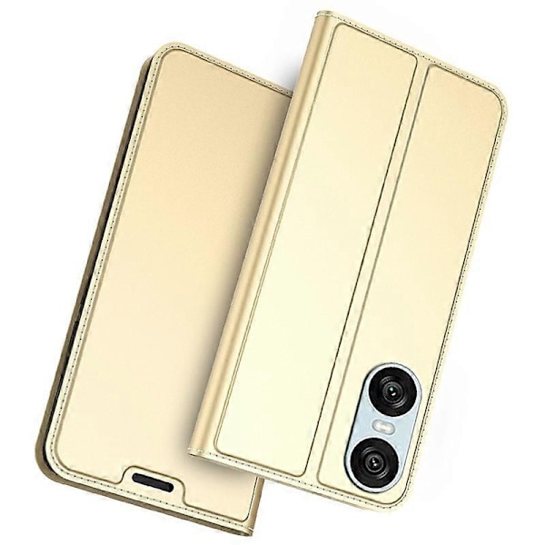 Yhteensopiva Sony Xperia 10 VI -kotelon kanssa PU-nahkainen puhelinkotelo korttipidikkeellä sisäänrakennettu magneettisuljin - Kulta-WELLNGS Gold