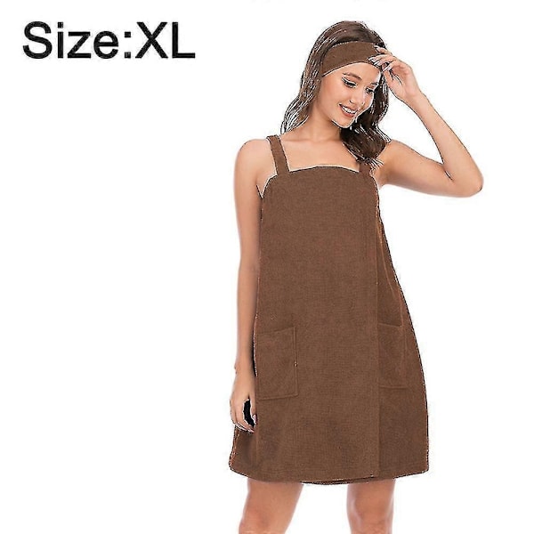 Dame Badekåbe/Brusewrap Kjole med Stropper, Letvægts Knælang Wrap Kjole, a-WELLNGS Brown Xl