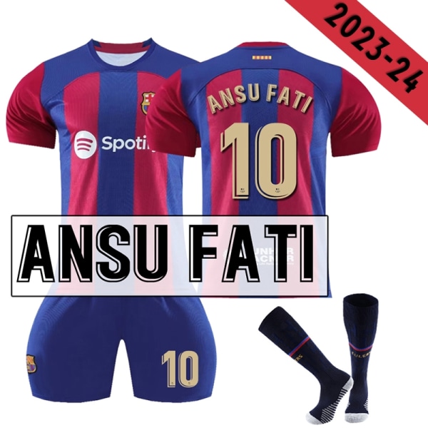 2023-2024 Barcelona Hem Fotbollströja för barn No.10 Ansu Fati-WELLNGS nr 10 Ansu Fati 10-11years
