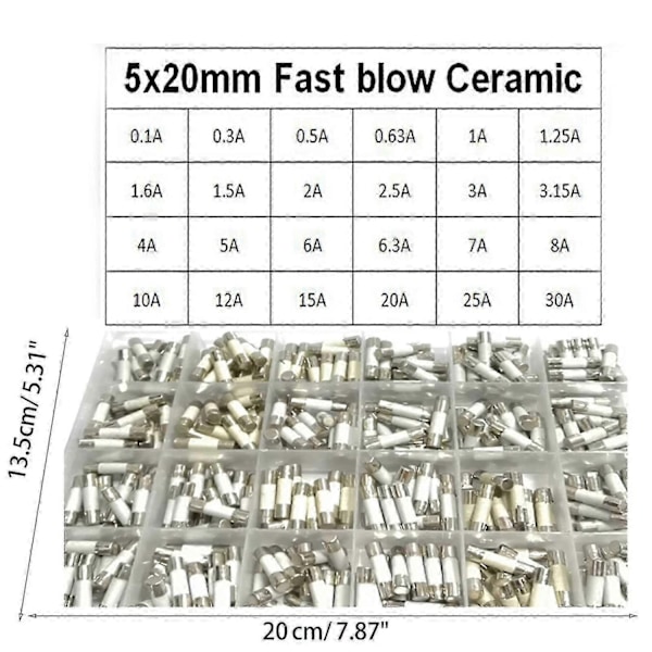 360 stk./sæt Keramisk Sikring 5x20mm 0.1a 1a-30a Sikringssortimentssæt 250v 24 Værdier f54-WELLNGS