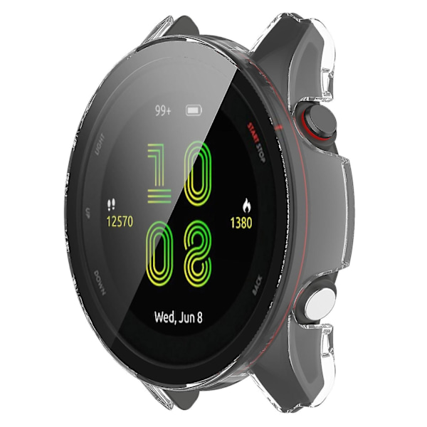 Yhteensopiva Garmin Forerunner 255:n kanssa, naarmuuntumista ja putoamista estävä kova PC-kellokotelo suojakuori karkaistulla lasinäytöllä - WELLNGS Transparent