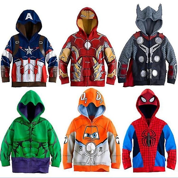 Pojkars Spider-man Huvtröja 3~8 År Gamla Barn Zip-up Hoodie-WELLNGS Grey Thor 130