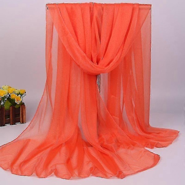 Kvinners Lang Myk Sjal Chiffon Silke Avslappet Sjal - WELLNGS Orange