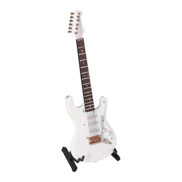 Mini Elektrisk Basgitarr Modell med Ställ för Dockskåpsdekor och Gåva-WELLNGS